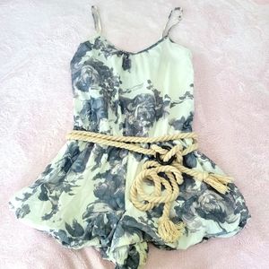 Frederick's floral rompers with rope accent and wooden ring belt